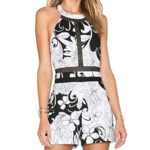 Trina Turk Tarina Romper Shorts Jumpsuit One Piece Size 0 Black White Floral NWT